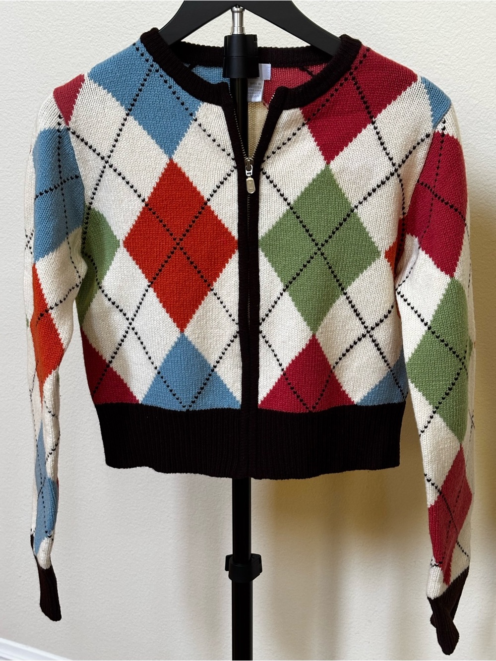 Vintage 80’s Esprit Zip-Front Argyle Sweater - Multicolor